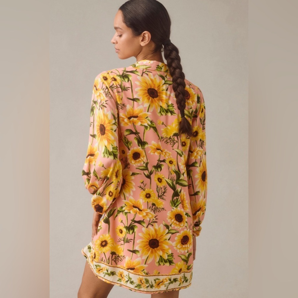 Farm Rio x Anthropologie Long-Sleeve Button-Front Mini Dress XXS